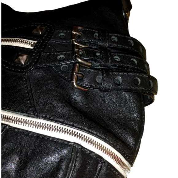 Rare Y2K XL Y2K Betsey Johnson Black Leather Studded "Strap Tease" Shoul… - Picture 8 of 15